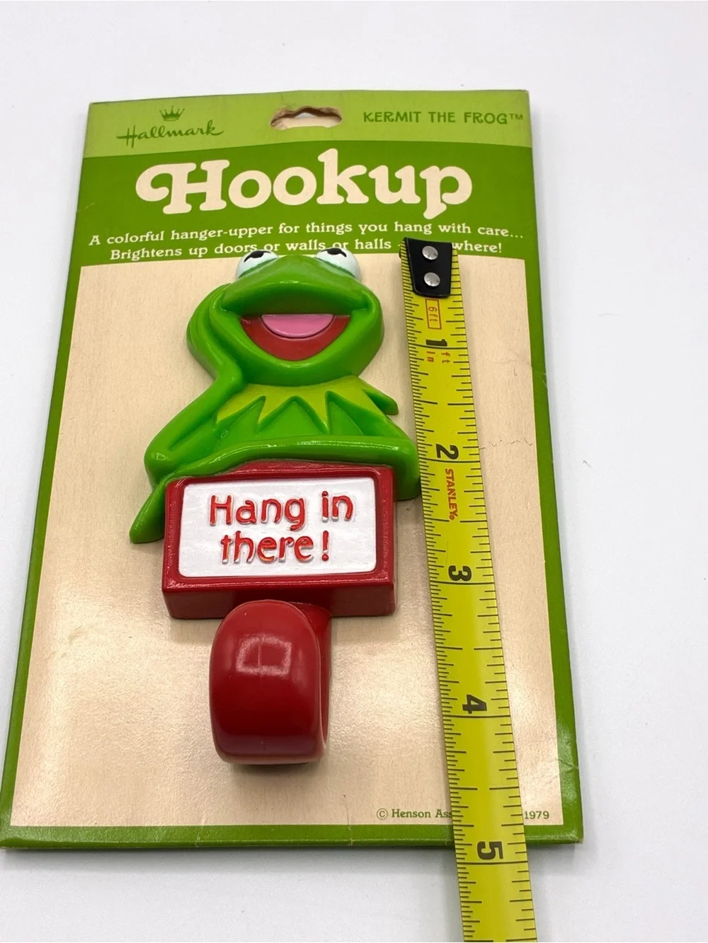 Rare Vintage Hallmark Hookup Kermit Frog Hang In There Wall Hook Carded 1979